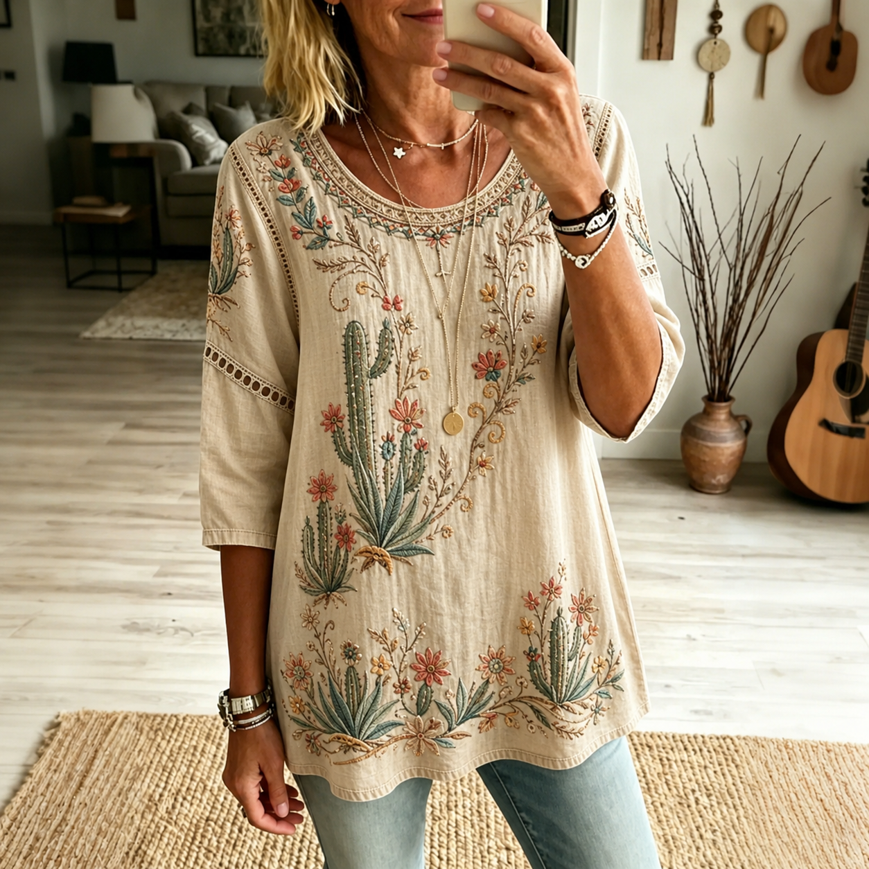 Retro Boho Forlal Print Blouse