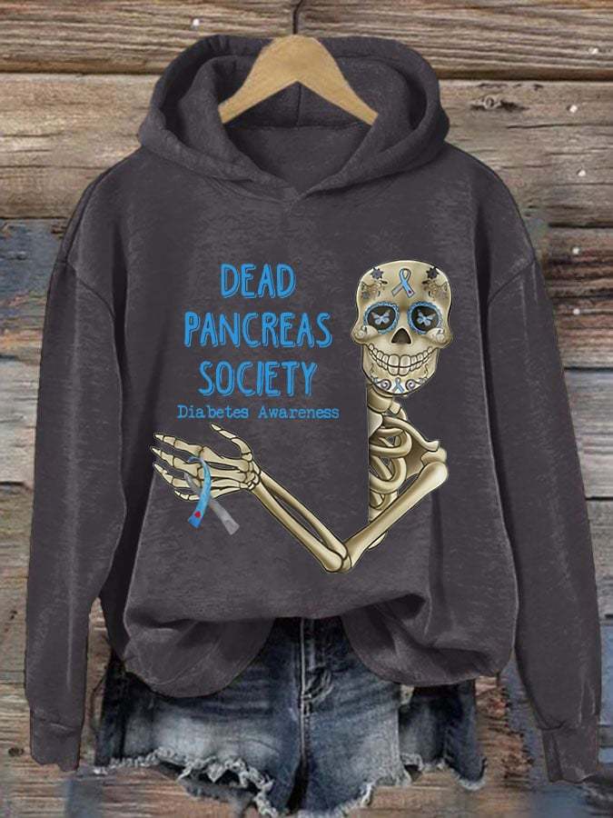 Women'S Retro Dead Pancreas Society Diabetes Awareness Printed Hoodie