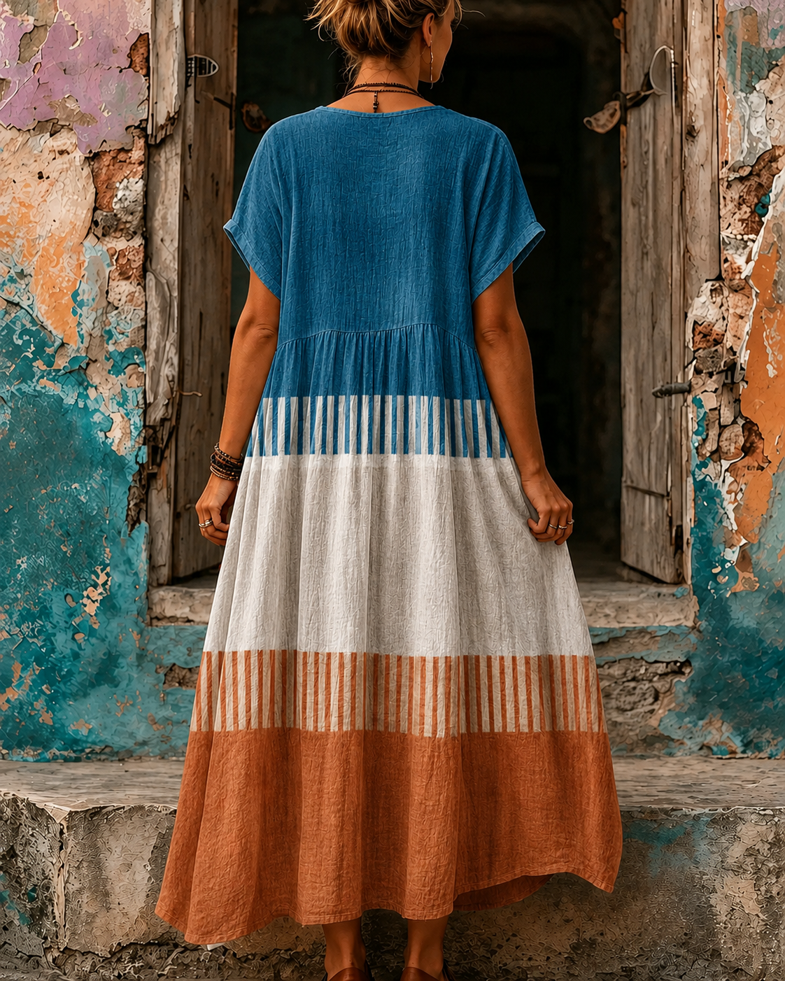 Casual Vacation Retro Geometric Print Maxi Dress