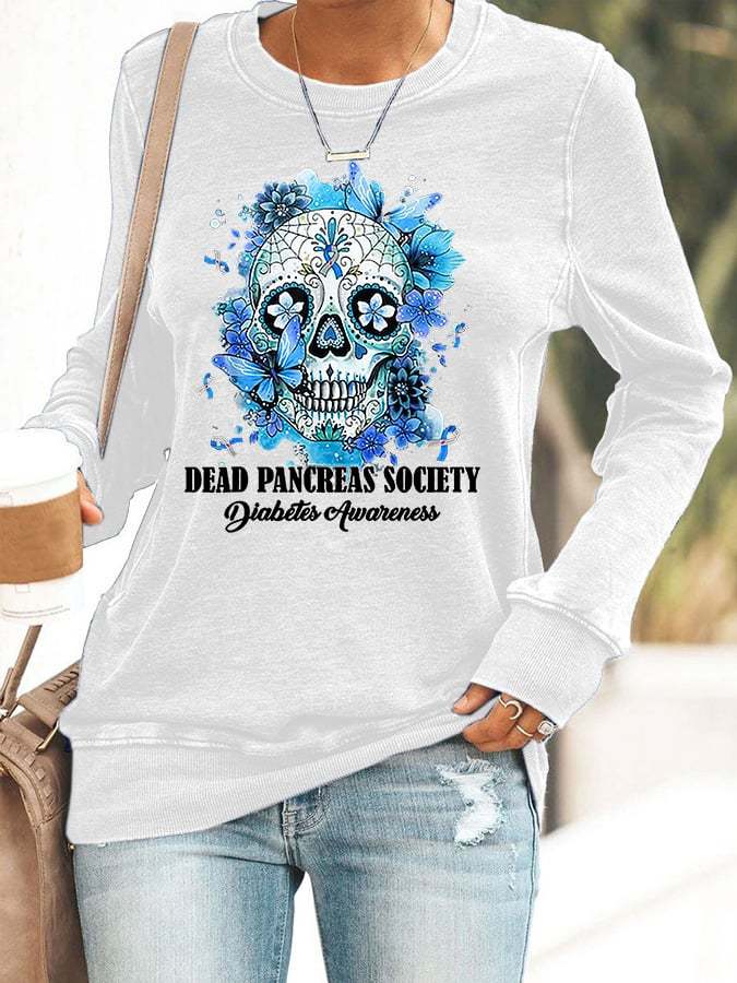 Women's Dead Pancreas Society Diabetes Awareness Print Casual Sweatshirt
