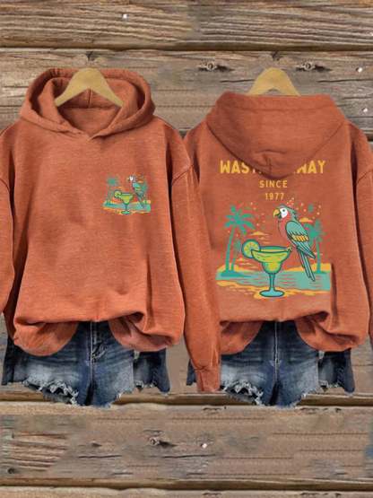Retro Parrot Margarita Wasting Away Since 1977 Print Hoodie