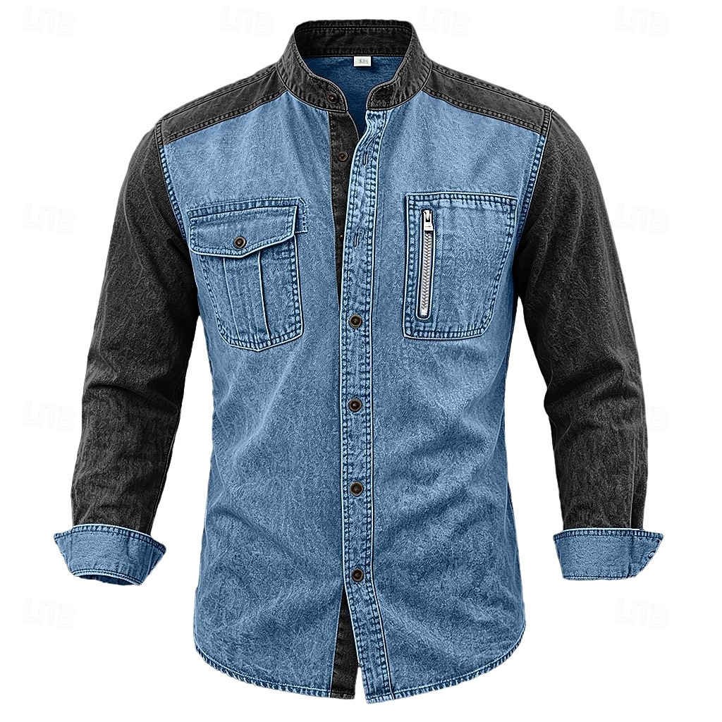 Men Shirt Garment Dyed Acid Wash Shirt Blue Wine Green khaki Long Sleeve Plain Mandarin Collar Casual Daily Pocket Clothing Apparel Elegant Vintage Fashion Casual 2026 - $35.99 –P2