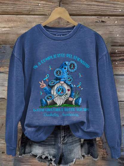 Women's Casual Diabetes Awareness Print Long Sleeve Sweatshirt