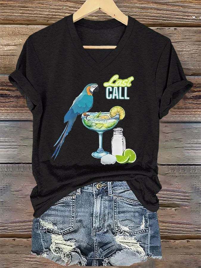 Women's Retro Parrot Margarita Print T-Shirt