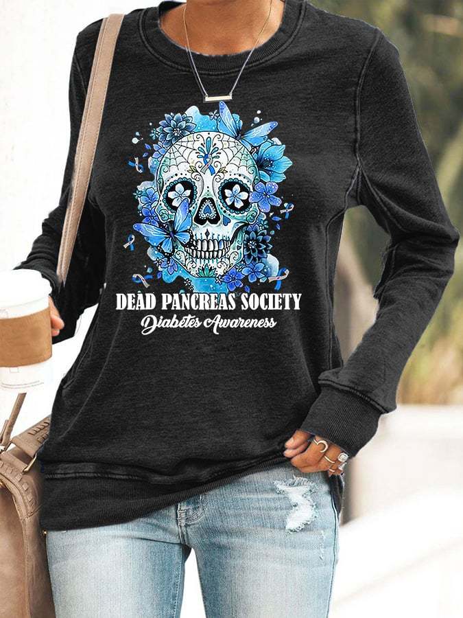 Women's Dead Pancreas Society Diabetes Awareness Print Casual Sweatshirt