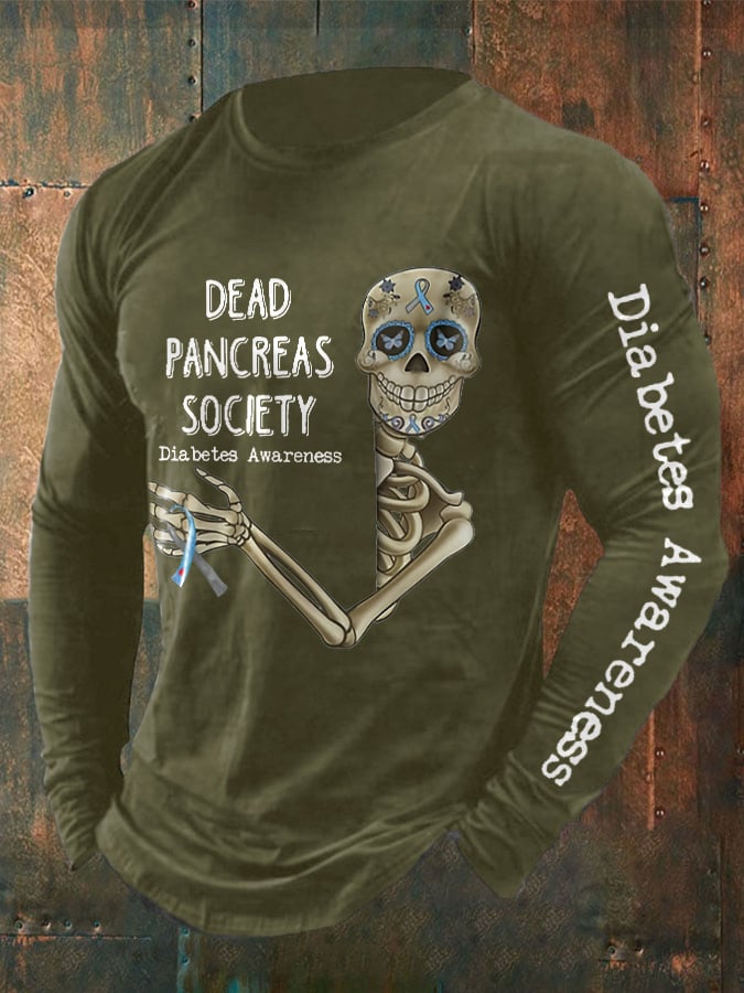 Men's Retro Diabetes Awareness Dead Pancreas Society Print T-Shirt