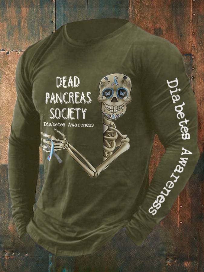 Men's Retro Diabetes Awareness Dead Pancreas Society Print T-Shirt
