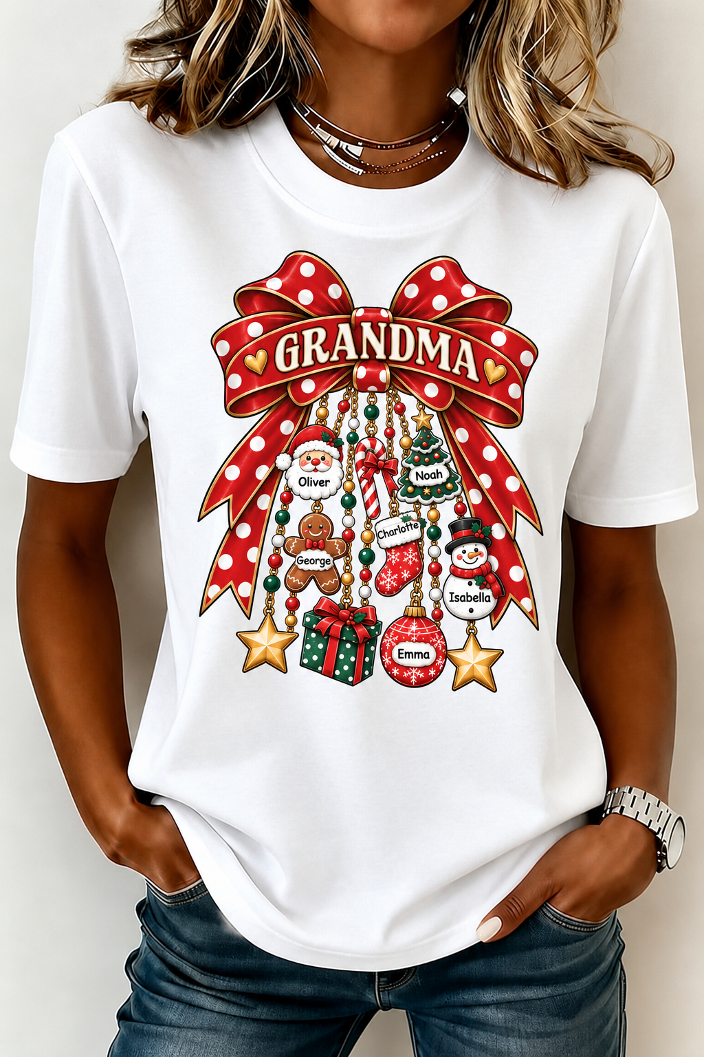 Grandma Retro Christmas Bow T-Shirt 