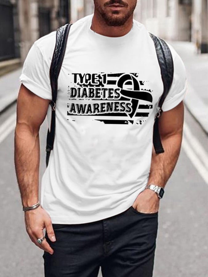 Men's Type-1 Diabetes Awareness Flag Print Casual Tee