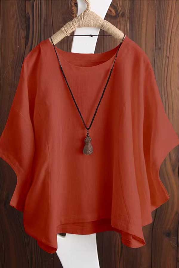Solid Batwing Sleeve Loose T-Shirt