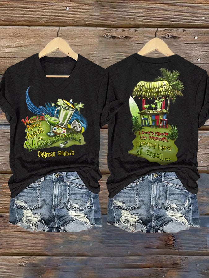 Women's V-neck short-sleeved printed T-shirt