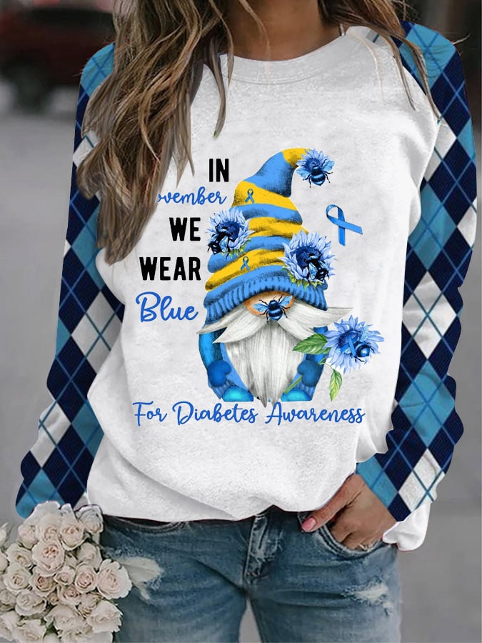 Women'S November Wear Blue Diabetes Awareness Printed Sweatshirt
