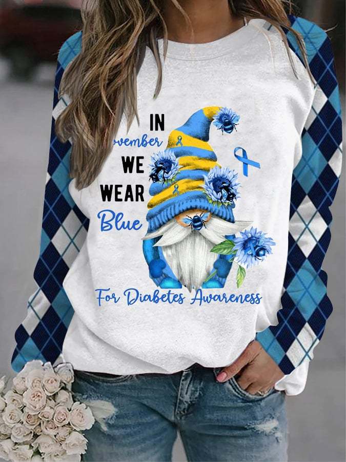 Women'S November Wear Blue Diabetes Awareness Printed Sweatshirt