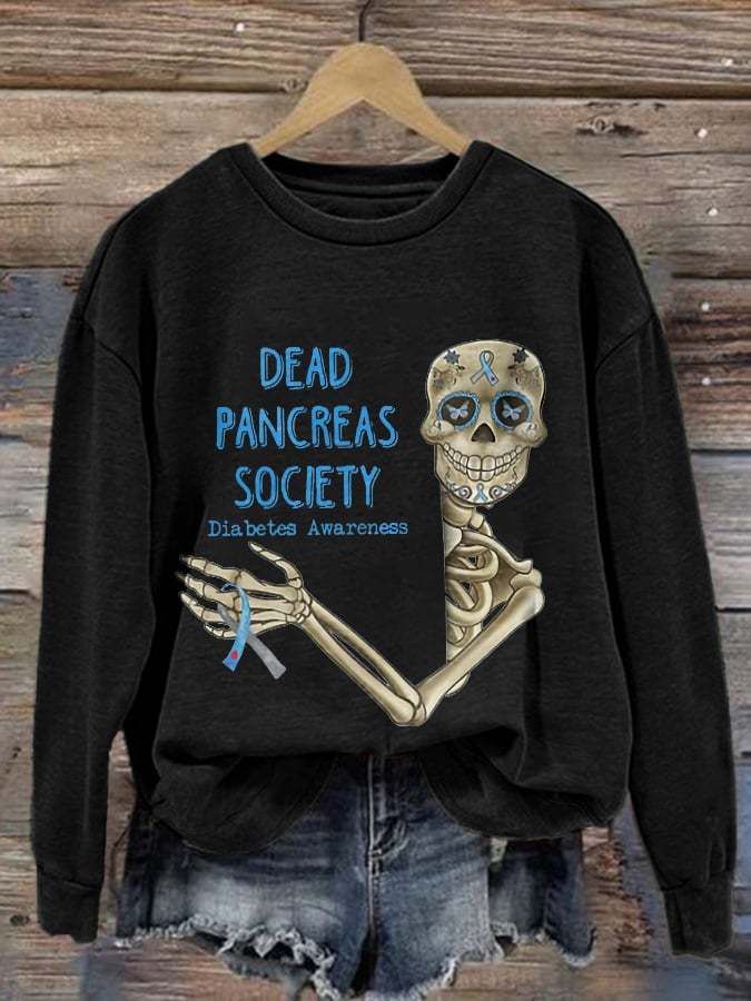Diabetes Awareness Dead Pancreas Society Print Sweatshirt