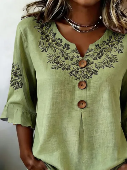Women Casual Floral Summer Polyester Micro-Elasticity Commuting Half Sleeve Regular H-Line Blouses