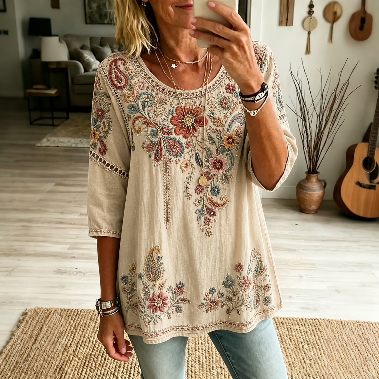 Retro Boho Forlal Print Blouse