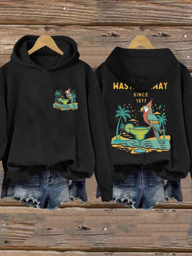 Retro Parrot Margarita Wasting Away Since 1977 Print Hoodie