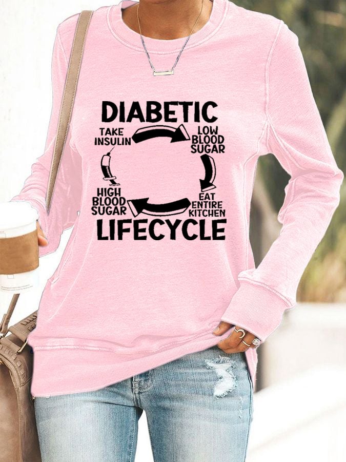 Women's Diabetic Life Cycle Diabetes Support Awareness Print Casual Sweatshirt