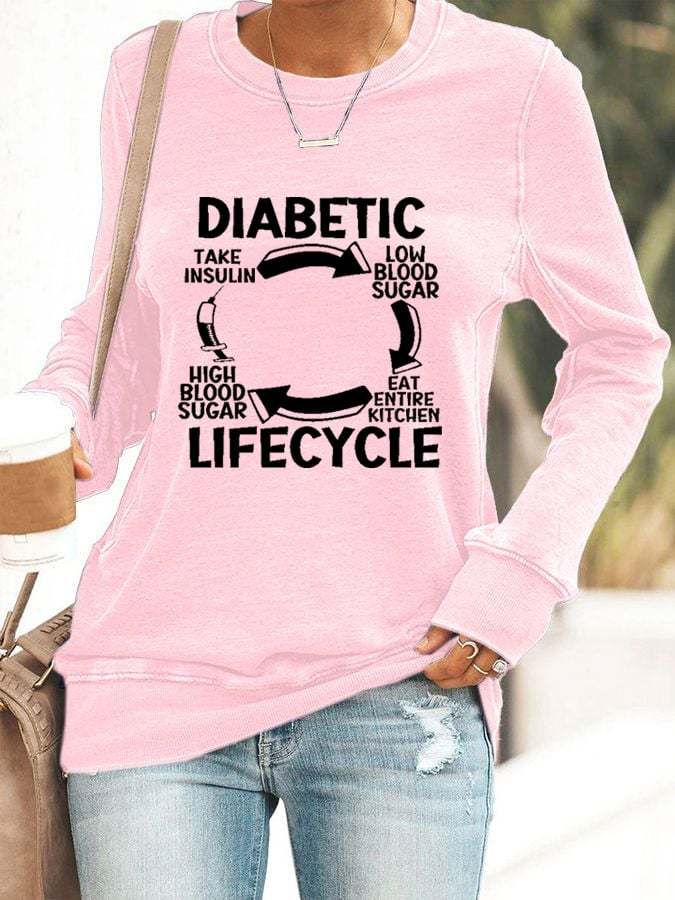 Women's Diabetic Life Cycle Diabetes Support Awareness Print Casual Sweatshirt
