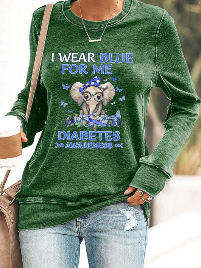 Women's I Wear Blue For Me Diabetes Awareness Printed Casual Sweatshirt