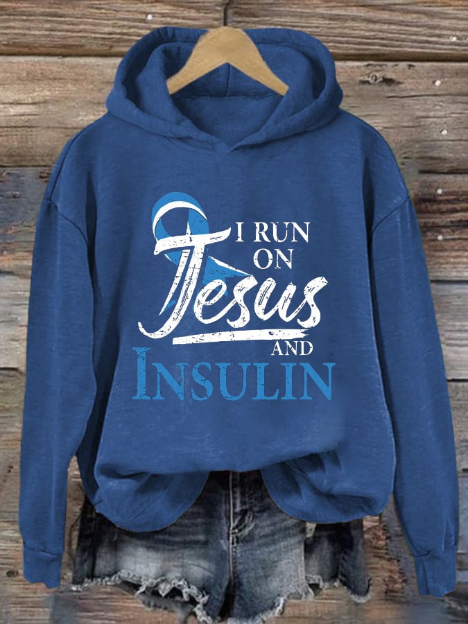 Women's I Run On Jesus And Insulin Printed Casual Hoodie