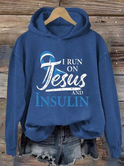 Women's I Run On Jesus And Insulin Printed Casual Hoodie