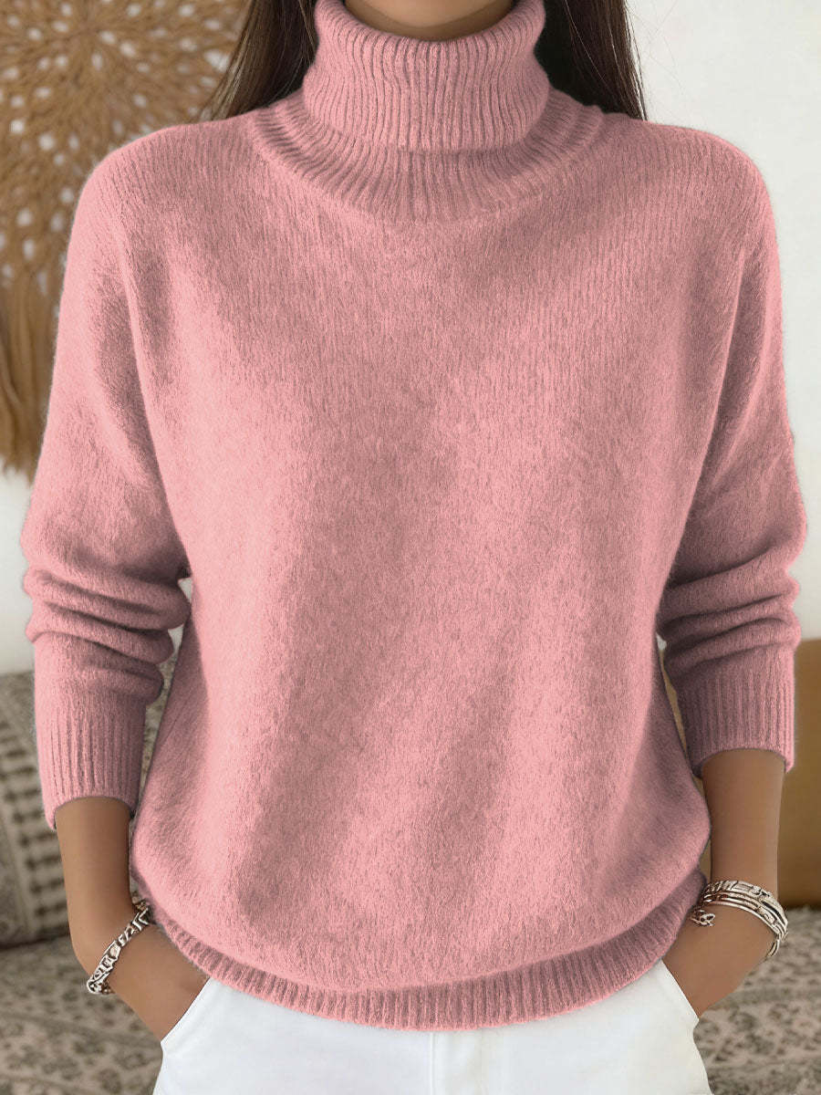 Women's Solid Color Casual Knit Turtleneck Pullover Sweater