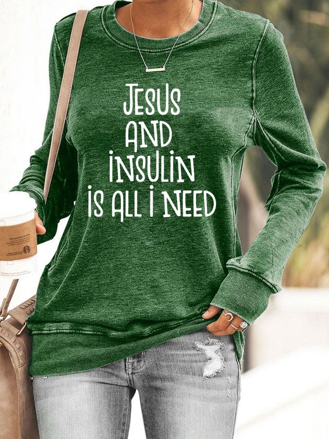 Women's Jesus And Insulin Is All I Need Printed Casual Hoodie