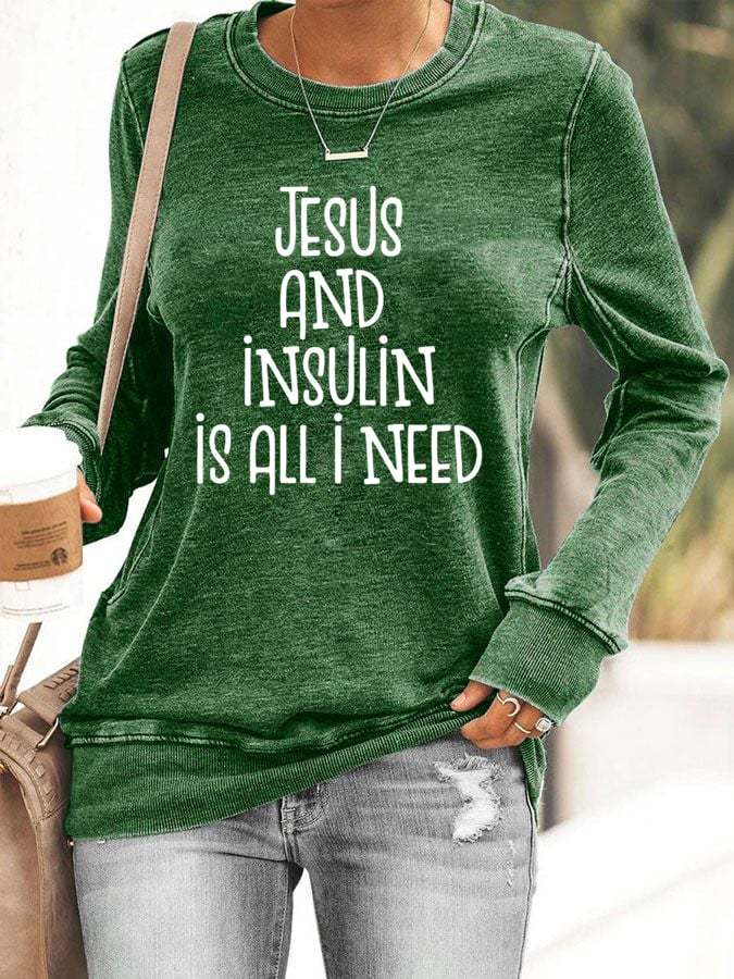Women's Jesus And Insulin Is All I Need Printed Casual Hoodie