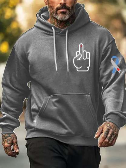 Men's Funny Middle Finger Diabetes Awareness Casual Hoodie