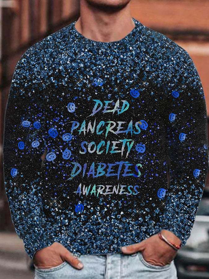 Men's Dead Pancreas Society Diabetes Awareness Print Casual Sweatshirt