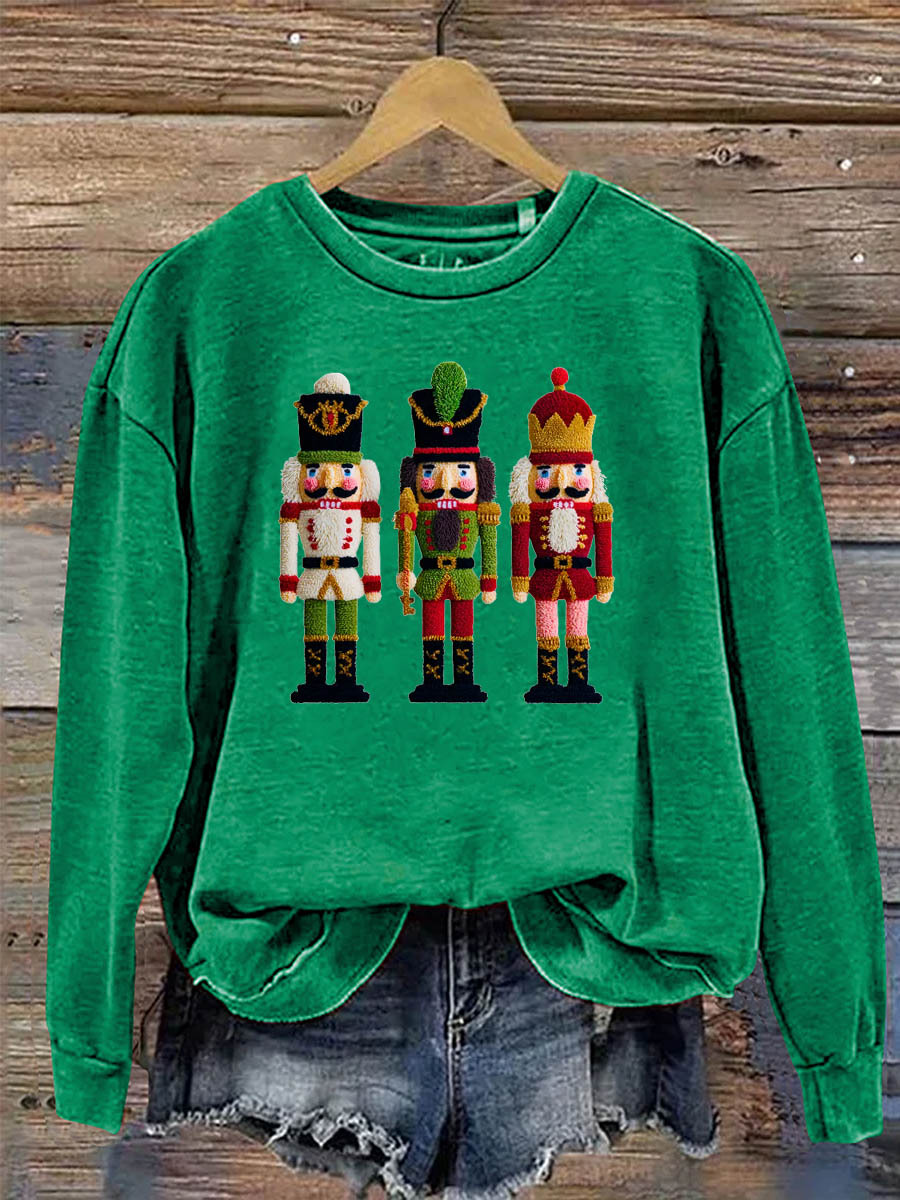 Women's Christmas Nutcracker 3D Knitting Crochet Pattern Neck Sweatshirt