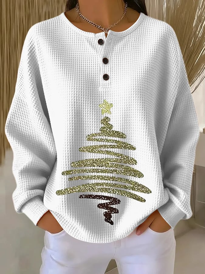 Women's Retro Christmas Tree Print Long Sleeve Sweatshirt