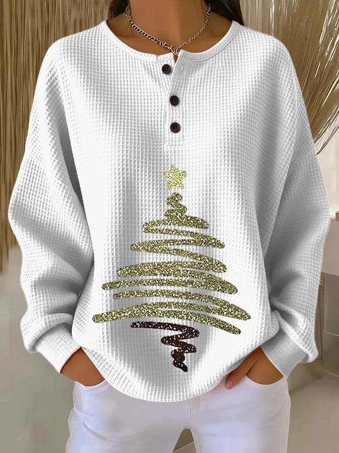 Women's Retro Christmas Tree Print Long Sleeve Sweatshirt