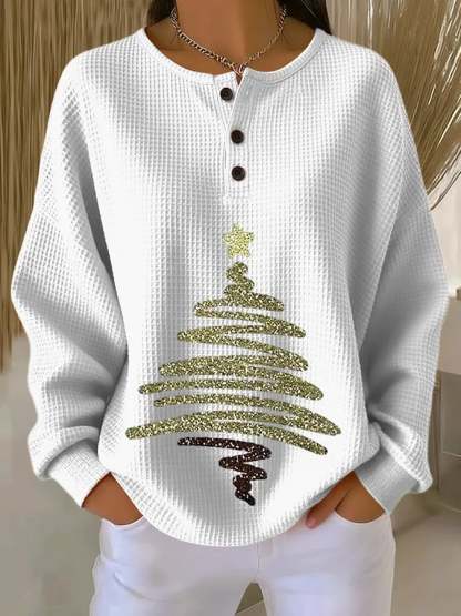 Women's Retro Christmas Tree Print Long Sleeve Sweatshirt
