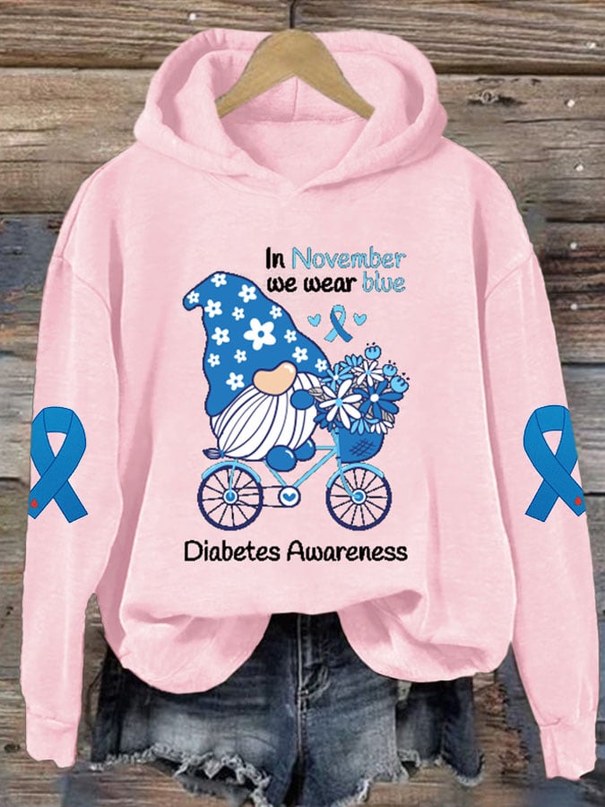 Women's In November We Wear Blue Diabetes Awareness Print Hoodie