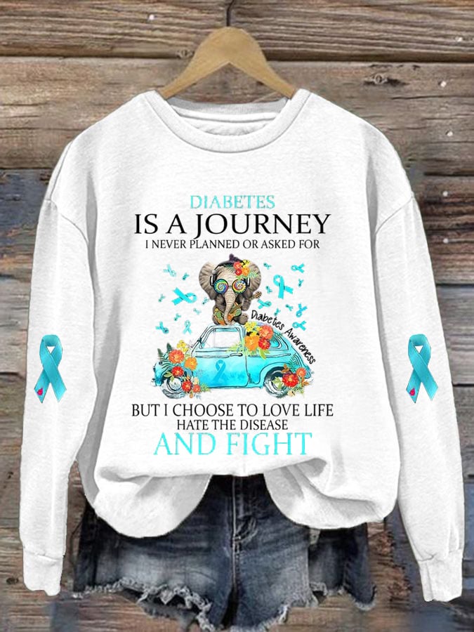 Women's Diabetes Is A Journey I Never Planned Print Round Neck Sweatshirt
