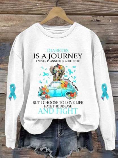 Women's Diabetes Is A Journey I Never Planned Print Round Neck Sweatshirt