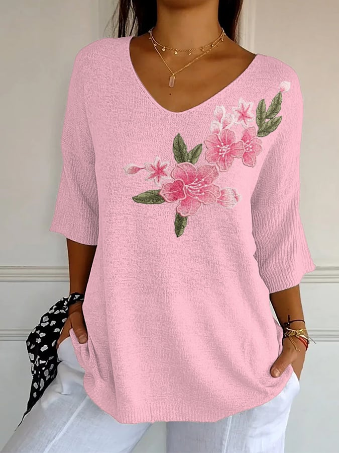 Women's Retro Floral Pink Print Shirt
