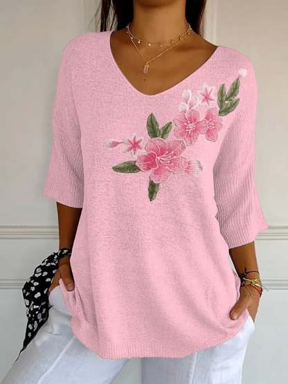 Women's Retro Floral Pink Print Shirt