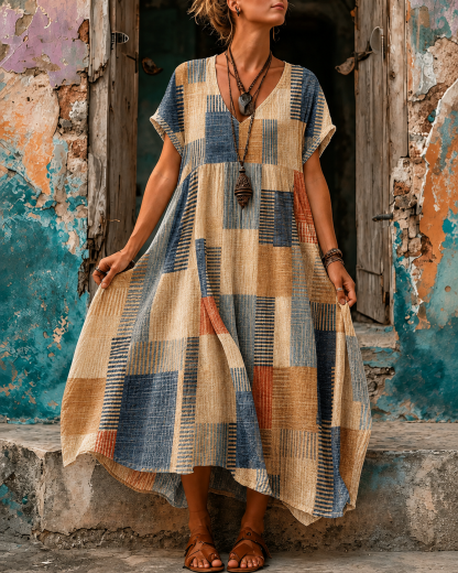 Casual Vacation Retro Geometric Print Maxi Dress