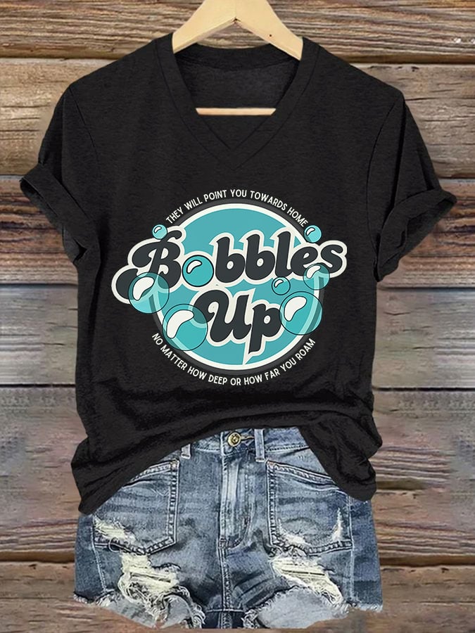 V-Neck Retro They Will Point You Towards Home No Matter How Deep Or How Far You Roam Print T-Shirt