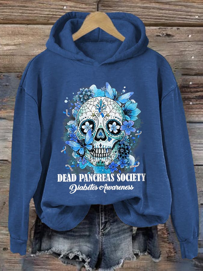 Women's Dead Pancreas Society Diabetes Awareness Print Casual Hoodie