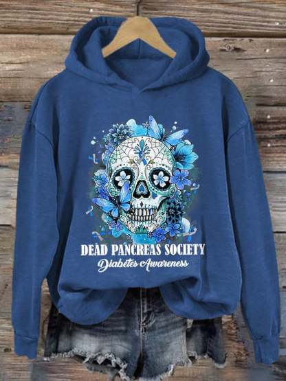 Women's Dead Pancreas Society Diabetes Awareness Print Casual Hoodie