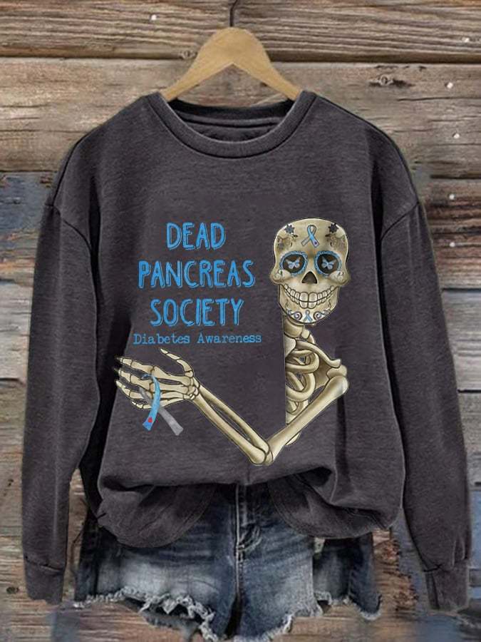 Diabetes Awareness Dead Pancreas Society Print Sweatshirt