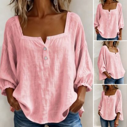 Pink Square-Neck Half-Button Shirt