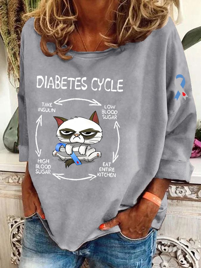 Women's Diabetes Circle Awareness Print T-Shirt