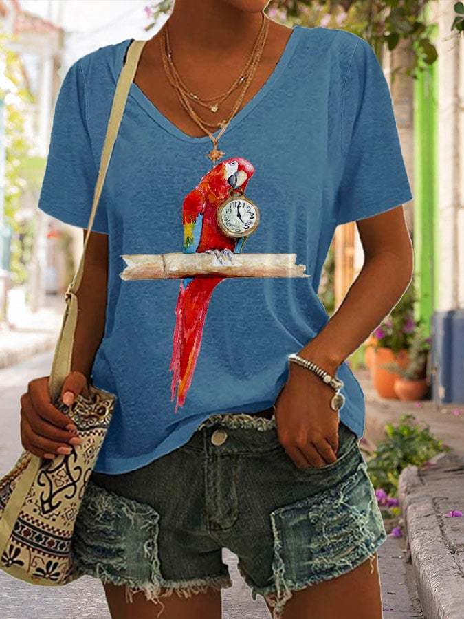 Women's 5 O'clock Parrot Print T-Shirt