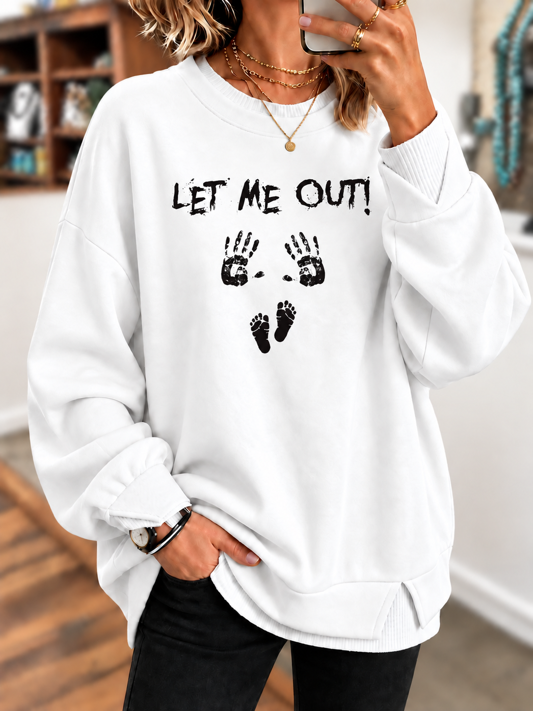 Let Me Out Funny Halloween Printed Sweatshirt