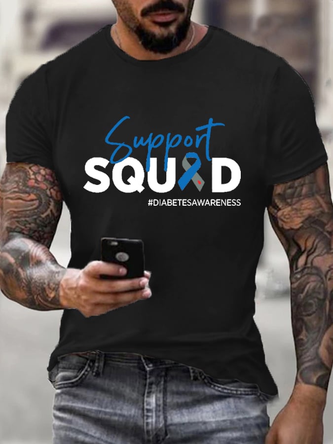 Men's Support Squad Diabetes Awareness Print T-Shirt